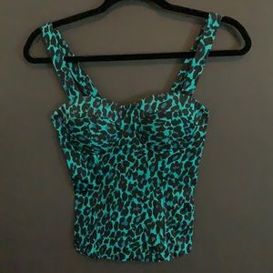 Teal Leopard Print Corset Top